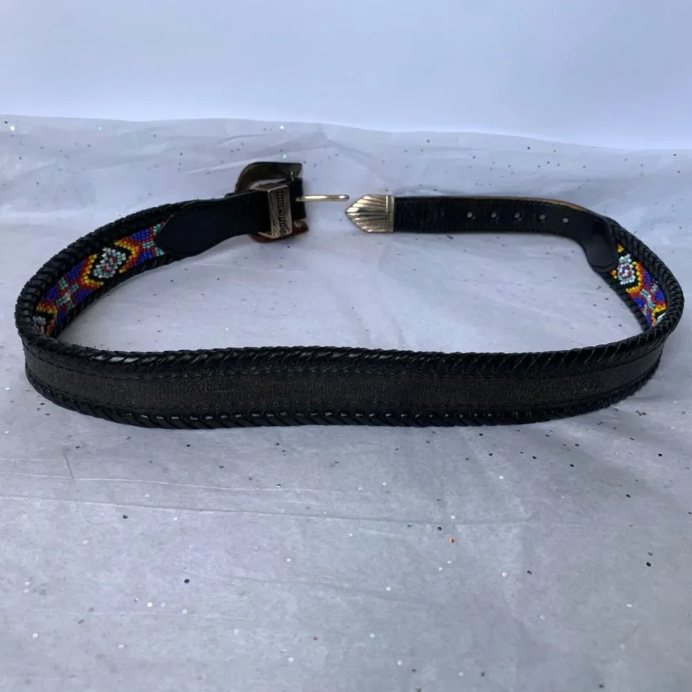 Vintage LL Bean Bauer 1991 Mens Genuine Leather Southwestern Beaded Belt EUC!